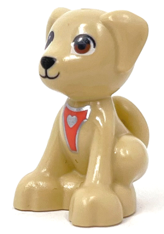 Dog, Friends Style, Labrador / Labradoodle, Sitting with Black Nose and Mouth, Reddish Brown Eyes and Silver Heart Pattern (Guide Dog)