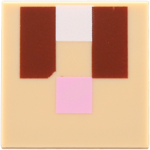 Tile 2 x 2 with Reddish Brown Rectangles, Bright Pink and White Squares Pattern (Minecraft Rabbit Face)