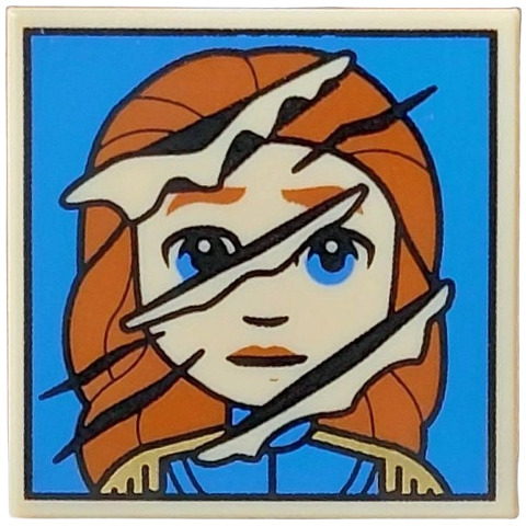 Tile 2 x 2 with Portrait of Beast / Prince Adam with Claw Marks on Blue Background Pattern