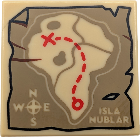 Tile 2 x 2 with Map of 'ISLA NUBLAR' with Compass Rose and Red Dotted Line Pattern