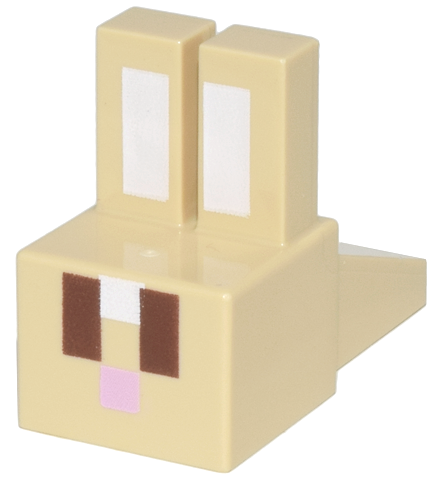 Creature Head Pixelated with Long Ears with White Auricles, Reddish Brown Eyes, and Bright Pink Nose Pattern (Minecraft Rabbit)