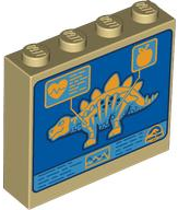 Brick 1 x 4 x 3 with Bright Light Orange and Dark Azure X-Ray Stegosaurus, Heart Beat, Apple, Graph and Jurassic Park Logo on Blue Screen Pattern