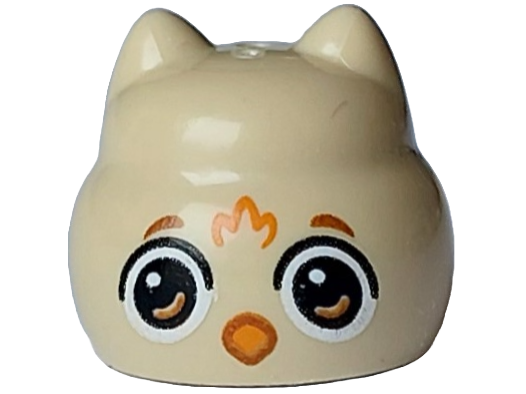 Brick, Round with Indented Top and Cat Ears with Black and White Eyes, Dark Orange Eyebrows, Orange Nose and Feathers Pattern (Gabby's Dollhouse Baby Me-Owl Head)