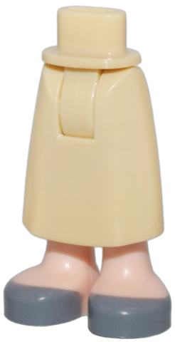 Mini Doll Hips and Skirt Long with Molded Light Nougat Legs and Printed Dark Bluish Gray Shoes Pattern - Thick Hinge
