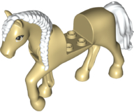 Horse, Friends Style with 2 x 2 Cutout and Movable Neck with Fixed Flexible Rubber White Tail and Braided Mane with Tan Eyes, Black Eyelashes Pattern