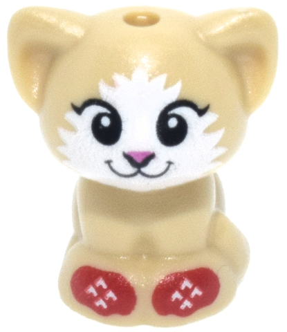 Cat, Friends Style, Baby Kitten, Sitting with Black Eyes, Dark Pink Nose, and White Fur and Red Holiday Socks/Mittens Pattern