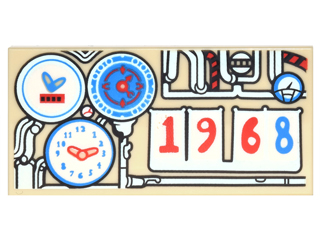 Tile 2 x 4 with Pipes, Gauges, Clocks and '1968' Pattern