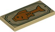 Tile 2 x 4 with Orange Fish on Wood Sign with Dark Green Border Pattern