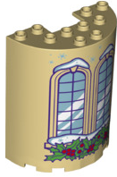 Cylinder Half 3 x 6 x 6 with 1 x 2 Cutout with Curved Lattice Windows and Holly Leaves Pattern