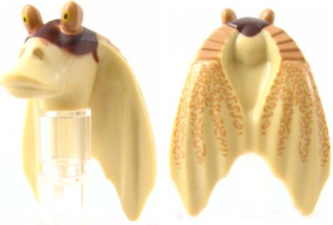 Minifigure, Head, Modified SW Gungan Flat Eyes with Nougat Top and Dark Brown Mask Pattern