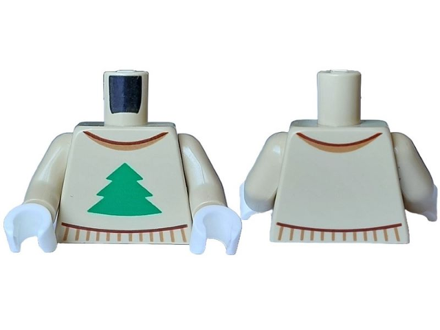 Torso Sweater with Green Pine Tree and Reddish Brown and Medium Nougat Collar Pattern / Tan Arms / White Hands