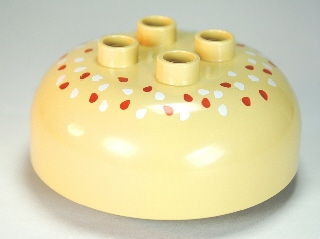 Duplo, Brick Round 4 x 4 Dome Top with 2 x 2 Studs with Dark Orange and White Seeds Pattern