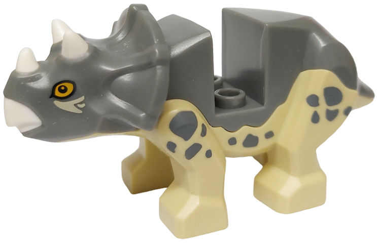 Dinosaur Triceratops Baby with Fixed Dark Bluish Gray Top with Molded White Horns and Beak and Printed Bright Light Orange Eyes and Dark Bluish Gray Spots Pattern