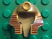 Minifigure, Headgear Headdress Mummy with Dark Red Stripes on Metallic Gold Surface Pattern