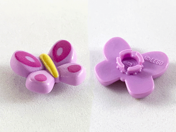 Clikits, Icon Butterfly 2 x 2 with Pin with Bright Light Yellow Body and Light Purple Wing Markings Pattern