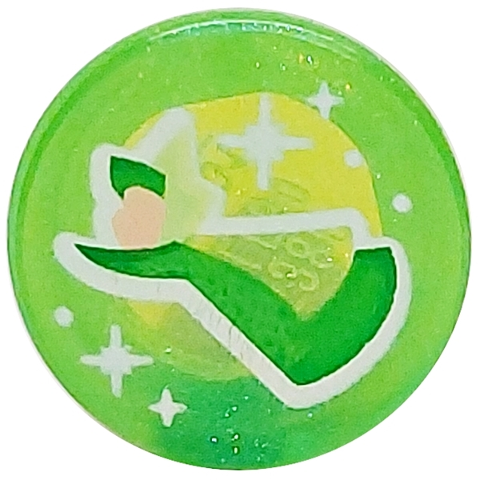 Tile, Round 1 x 1 with Fairy Godmother Fauna, Light Nougat Face, Bright Green Cloak, White Dots and Sparkles Pattern