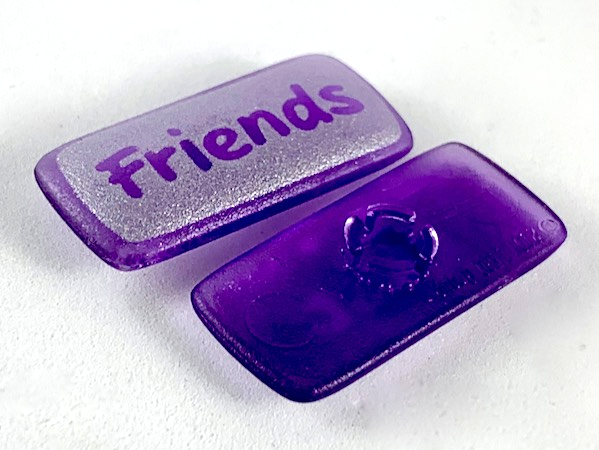 Clikits, Icon Rectangle 3L with Pin with 'Friends' on Silver Background Pattern