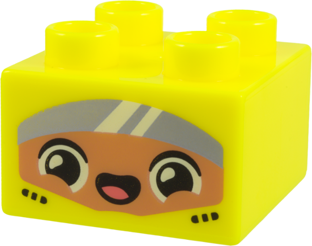 Duplo, Brick 2 x 2 with Medium Nougat Face, White Eyes and Highlights, Coral Tongue, Silver Visor, Black Mouth and Vents Pattern