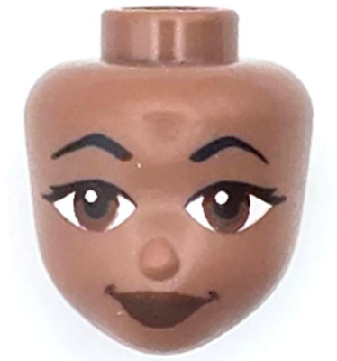 Mini Doll, Head Friends with Black Angled Eyebrows and Eyelashes, Reddish Brown Eyes and Lips, Grin Pattern