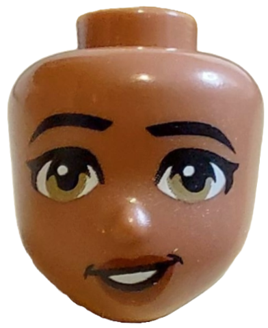 Mini Doll, Head Friends with Black Eyebrows, Right Raised, Single Eyelashes, Dark Tan Eyes, Reddish Brown Lips, Lopsided Open Mouth Smile with Teeth Pattern