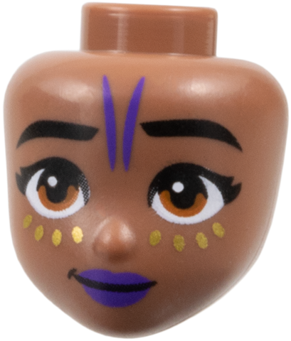 Mini Doll, Head Friends with Black Eyebrows, Dark Orange Eyes, Dark Purple Lips and Tattoo Lines, 8 Gold Cheek Spots Pattern