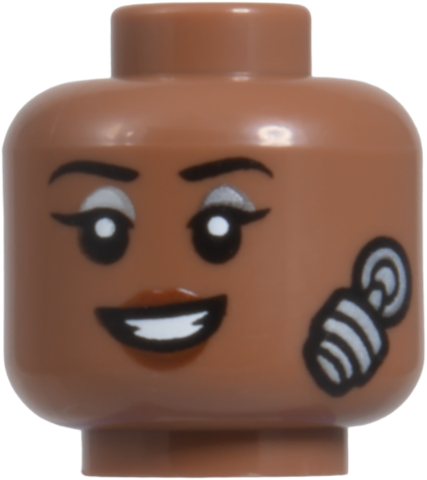 Medium brown female head with earpiece and open smile