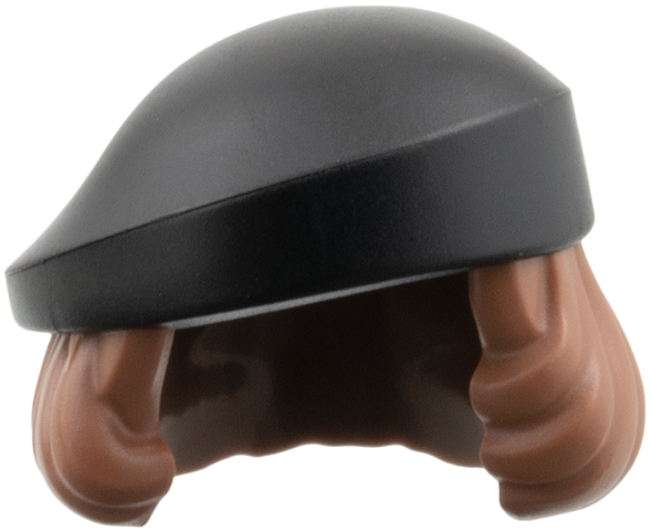 Minifigure, Hair Combo, Hair with Hat, Short Wavy Hair with Molded Black Beret Pattern