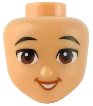 Mini Doll, Head Friends with Black Eyebrows, Reddish Brown Eyes, Dark Orange Open Mouth Curved Smile with Teeth Pattern