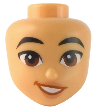 Mini Doll, Head Friends with Black Eyebrows, Reddish Brown Eyes, Nougat Lips, and Dark Orange Lopsided Open Mouth Smile with Teeth Pattern
