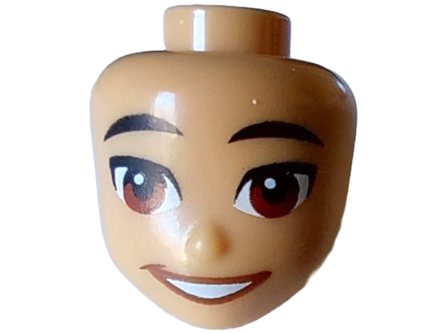 Mini Doll, Head Friends with Black Eyebrows, Reddish Brown Eyes, and Wide Open Mouth Smile with Teeth Pattern