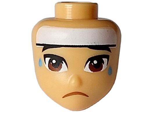 Mini Doll, Head Friends with Black Eyebrows, Reddish Brown Eyes, White Headband, Medium Blue Sweat Drops, and Frown Pattern