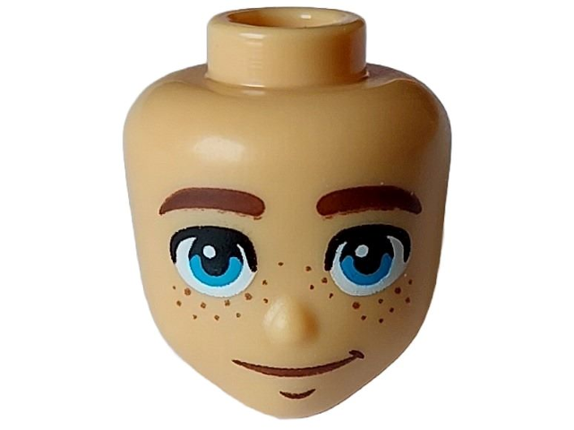 Mini Doll, Head Friends with Reddish Brown Thick Eyebrows and Freckles, Dark Azure Eyes, Chin Dimple, and Wide Grin Pattern