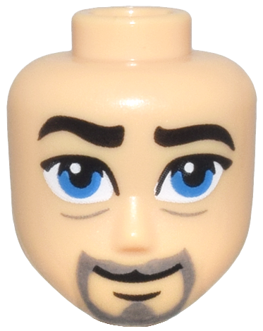 Mini Doll, Head Friends Male Large with Thick Black Eyebrows and Chin Dimple, Blue Eyes, Dark Bluish Gray Goatee, Grin Pattern