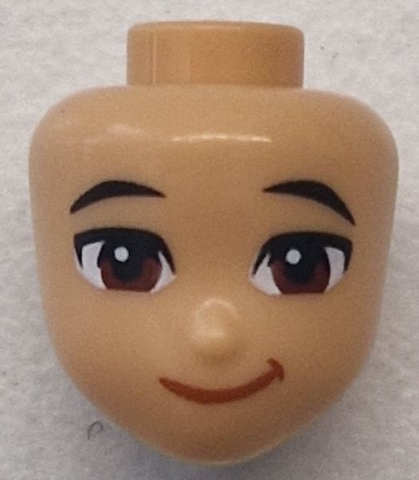 Mini Doll, Head Friends with Black Eyebrows, Reddish Brown Eyes, Dark Orange Lopsided Grin Pattern