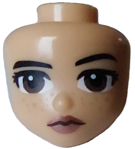 Mini Doll, Head Friends with Black Eyebrows and Eyelashes, Dark Brown Eyes, Medium Nougat Freckles and Metallic Pink Lips Pattern