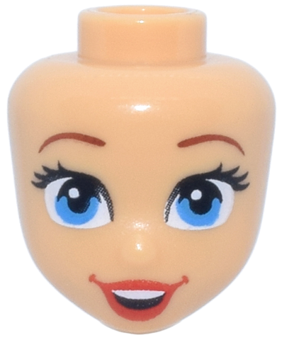 Mini Doll, Head Friends with Reddish Brown Eyebrows, Black Eyelashes, Dark Azure Eyes, Red Lips, and Open Mouth Smile with Top Teeth Pattern