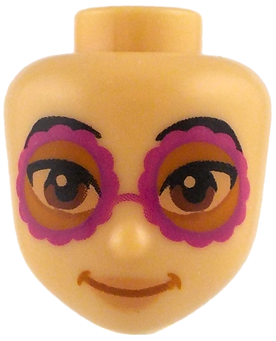 Mini Doll, Head Friends with Black Eyebrows, Reddish Brown Eyes, Magenta Sunglasses with Dark Orange Lenses, Nougat Lips, Closed Mouth Smile Pattern