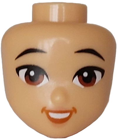 Mini Doll, Head Friends with Black Eyebrows, Reddish Brown Eyes, Nougat Lips, Dark Orange Open Mouth Rounded Smile with Teeth Pattern