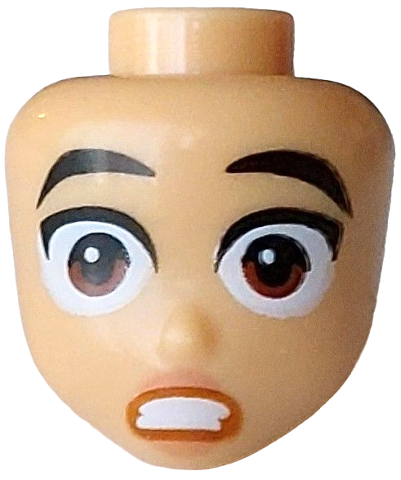Mini Doll, Head Friends with Black Eyebrows, Reddish Brown Eyes Open Wide, Nougat Lips, Dark Orange Open Mouth Terrified with Teeth Pattern