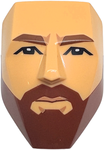 Large Figure Face with Brow and Nose Detail, 2 x 3 Plate Attachment with Molded Reddish Brown Beard and Eyebrows and Printed Medium Nougat Lips and Black Eyes with White Glints Pattern (Lionel Messi)
