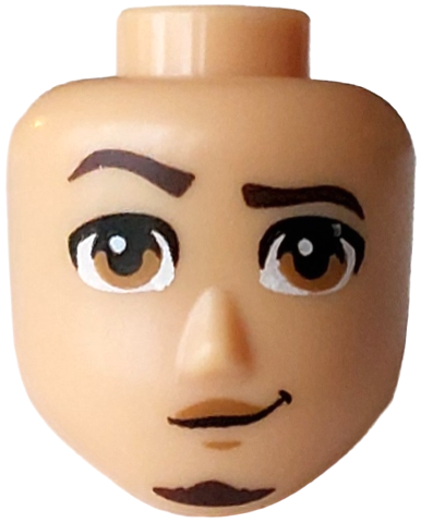 Mini Doll, Head Friends Male Large with Dark Brown Eyebrows, Right Raised, Goatee, Medium Nougat Eyes and Lips, Lopsided Grin Pattern