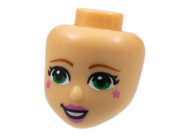 Mini Doll, Head Friends with Dark Orange Eyebrows, Green Eyes, Dark Pink Lips and Stars on Cheeks Pattern