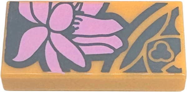 Tile 1 x 2 with Bright Pink and Dark Bluish Gray Lotus Flower Tattoo Pattern (Lionel Messi)