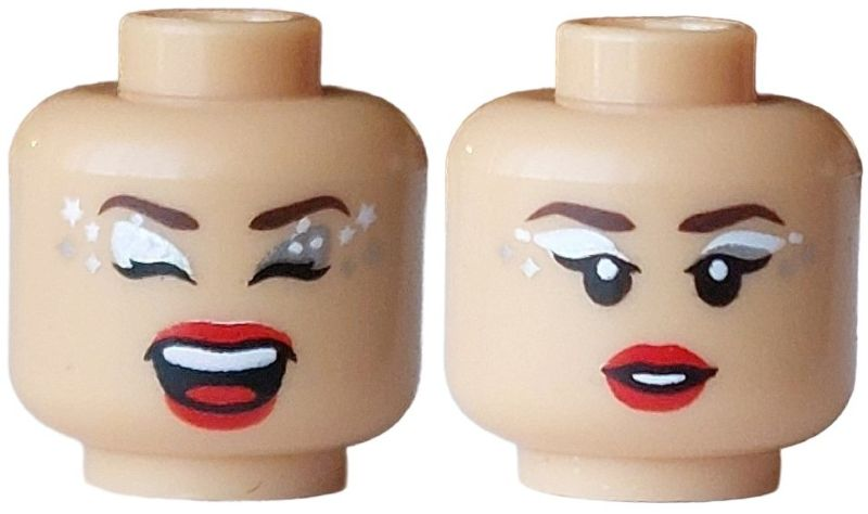 Medium tan dual-sided female head with glitter eyeshadow