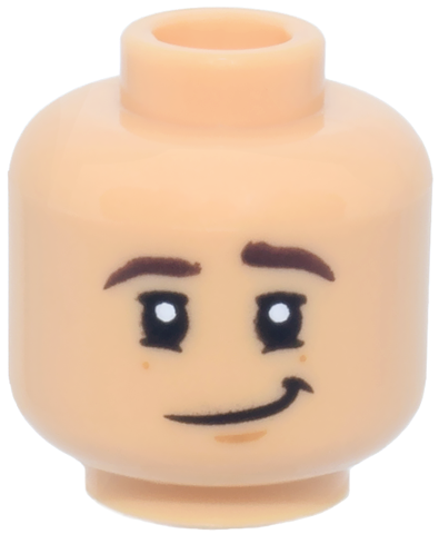 Medium tan head with lopsided grin and chin dimple