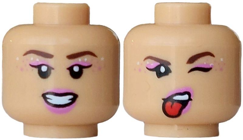 Medium tan dual-sided female head, smile and winking