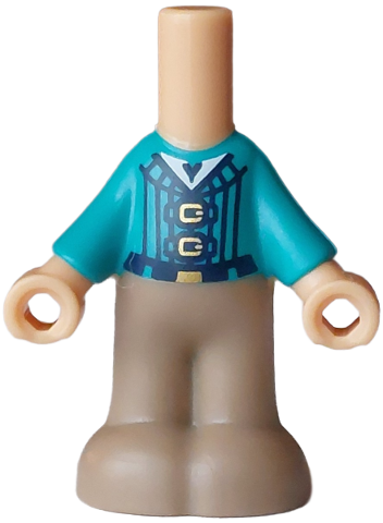 Micro Doll, Body with Molded Dark Turquoise Top and Dark Tan Pants and Printed Black Pinstripes and Belt, Gold Buckles, White Shirt Pattern