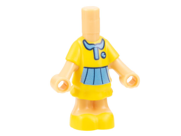 Micro Doll, Body with Molded Yellow Short Layered Dress and Shoes and Printed Medium Blue Collar, Badge, and Skirt Pattern