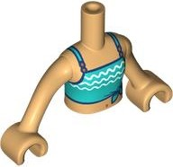 Torso Mini Doll Girl Dark Turquoise Swimsuit Top with White Wavy Stripes Pattern, Medium Tan Arms with Hands