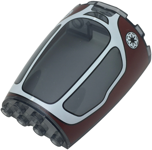 Cone Half 6 x 3 x 6 (Elliptic Paraboloid) with 4 x 2 Top with White Jedi Interceptor Cockpit Frame and SW Galactic Republic Logo on Dark Red Background Pattern